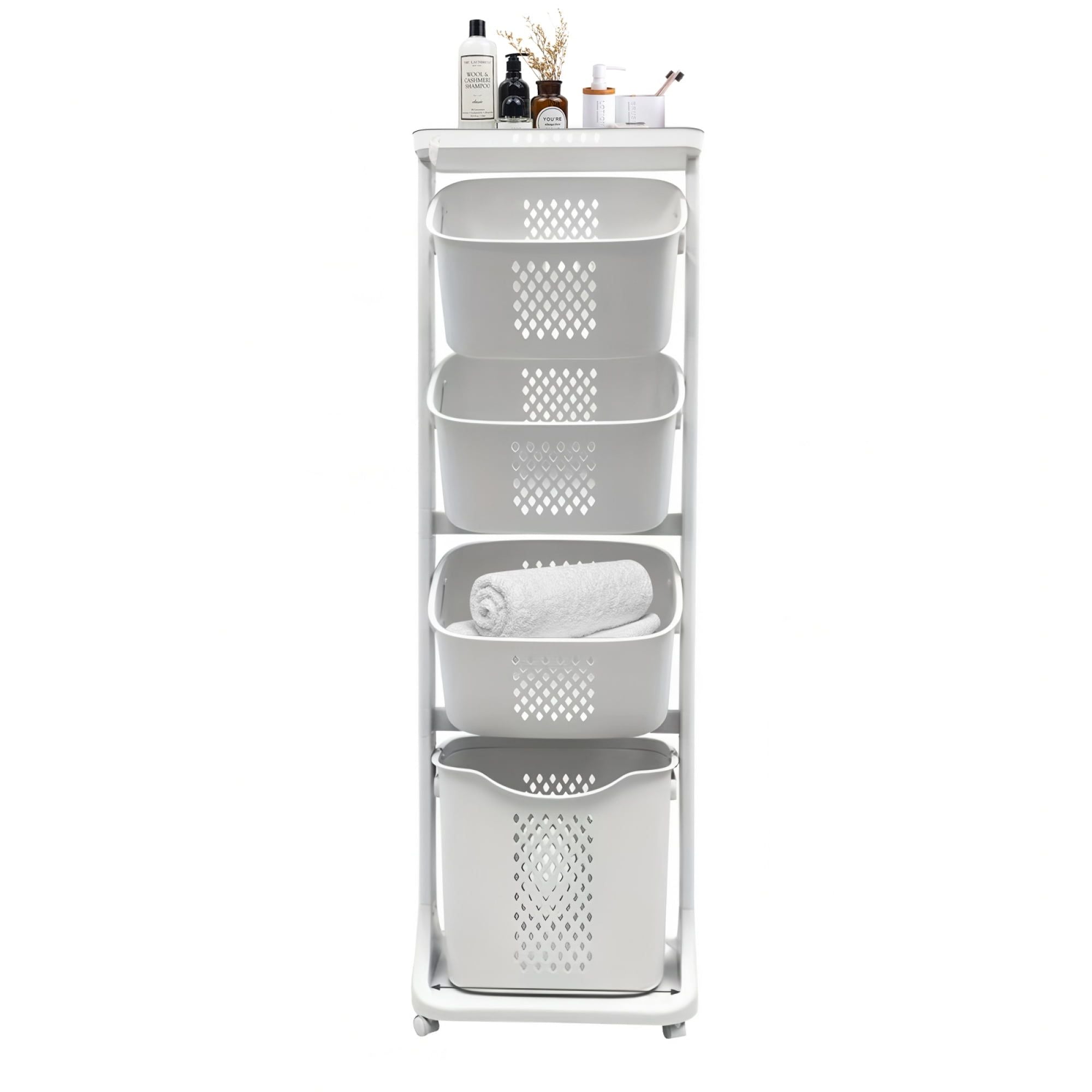 4 Tier Laundry Hamper Sorter, Laundry Storage Organizer with Wheels Removable Rolling