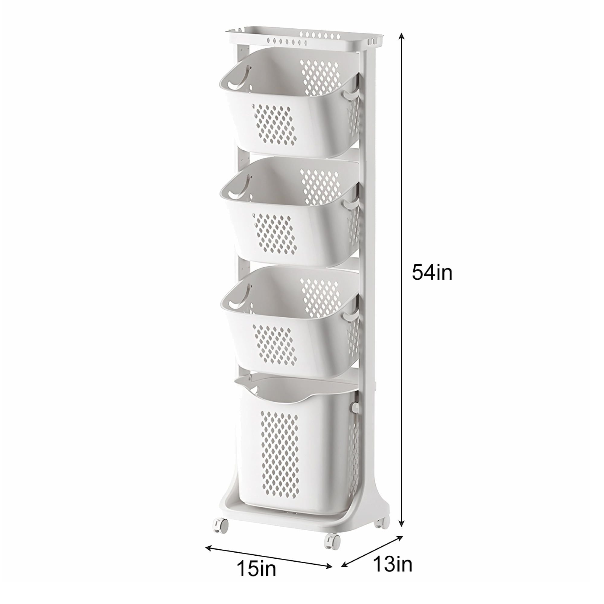 4 Tier Laundry Hamper Sorter, Laundry Storage Organizer with Wheels Removable Rolling