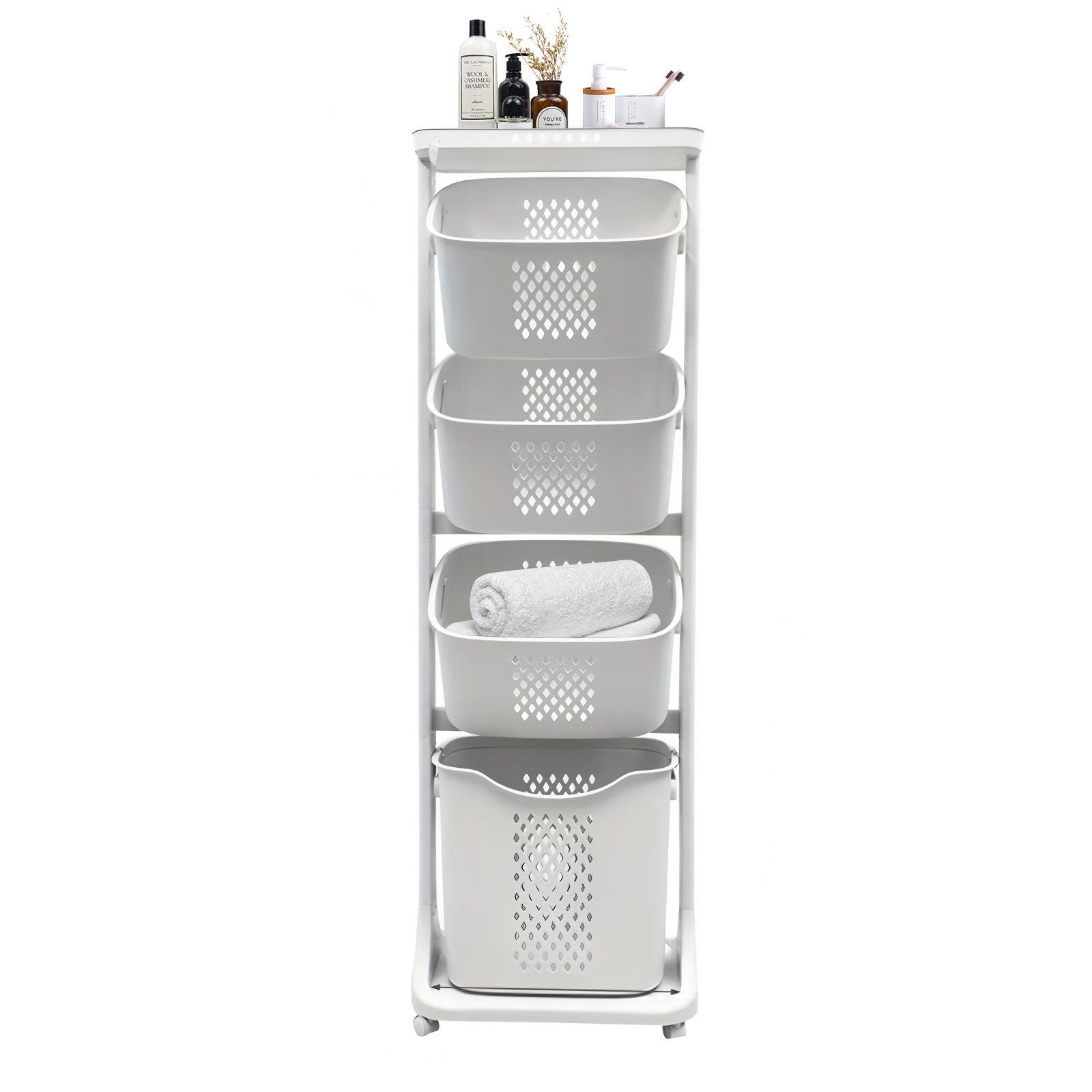 4-Tier Rolling Laundry Hamper Sorter with Removable Baskets