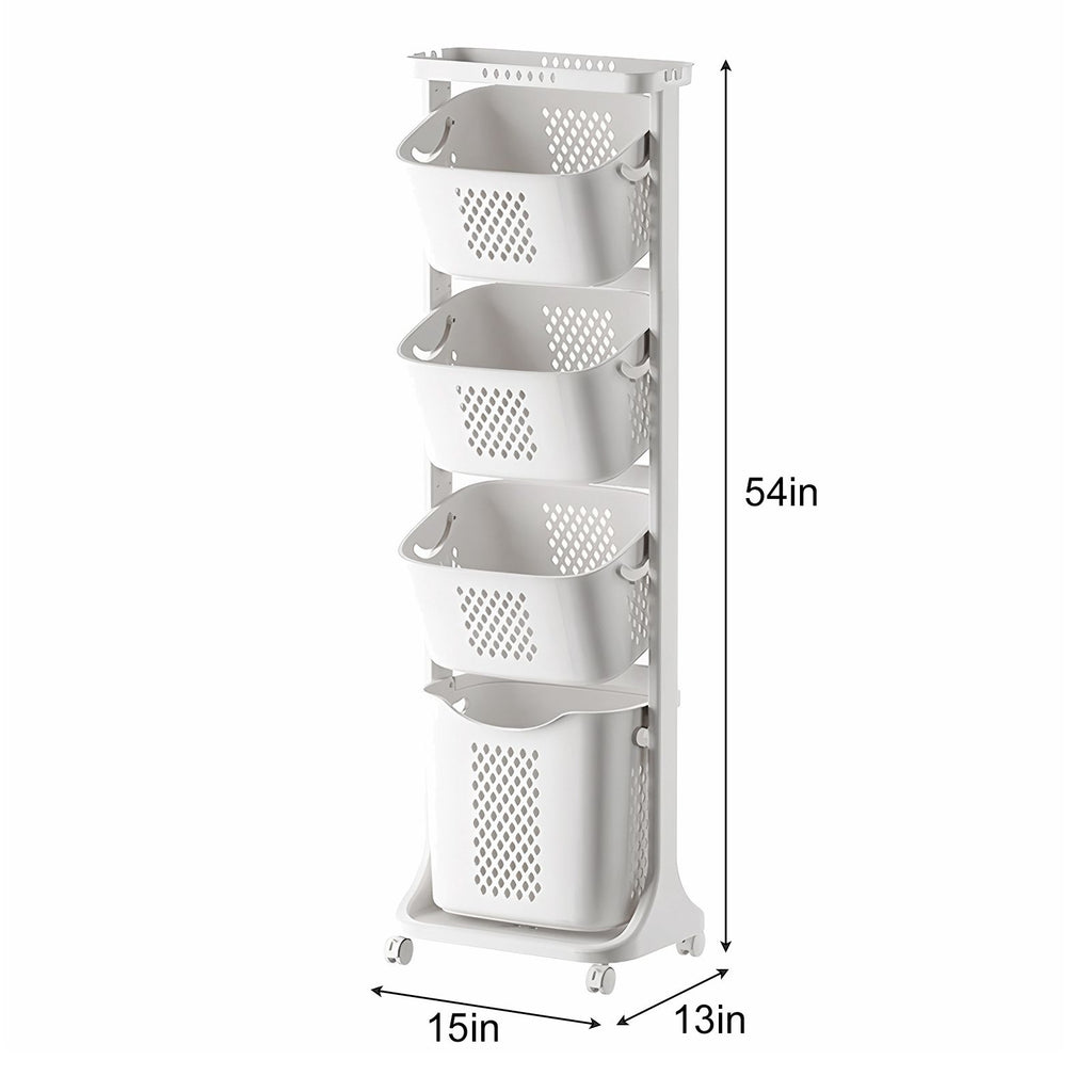 4-Tier Rolling Laundry Hamper Sorter with Removable Baskets
