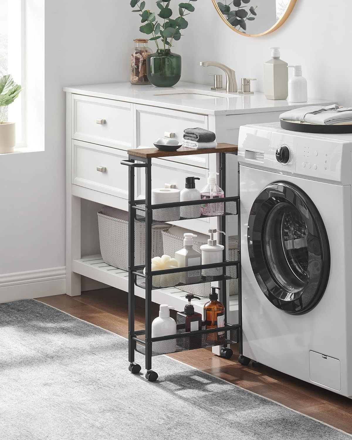 4-Tier Narrow Storage Cart with Handle - Slim Design for Tight Spaces
