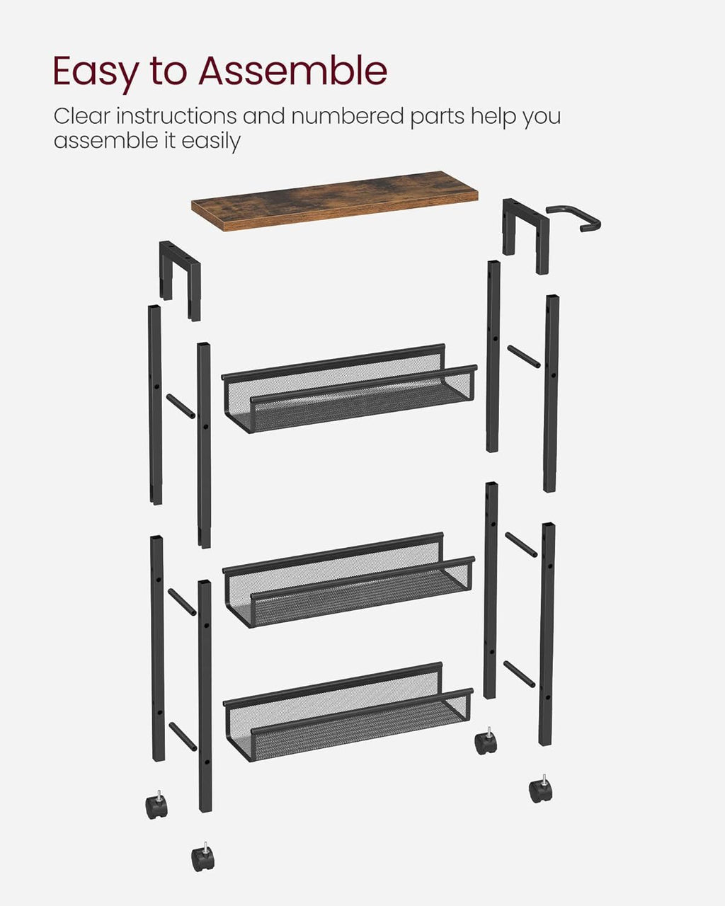 4-Tier Narrow Storage Cart with Handle - Slim Design for Tight Spaces