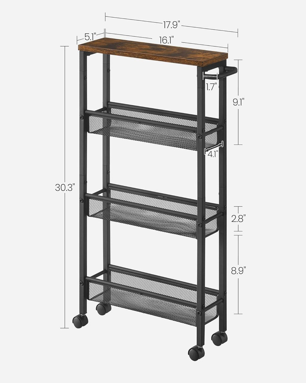 4-Tier Narrow Storage Cart with Handle - Slim Design for Tight Spaces