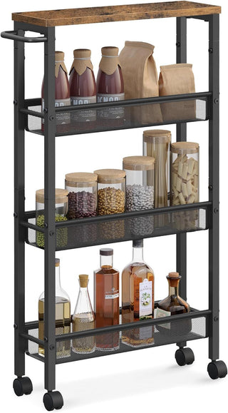 4-Tier Narrow Storage Cart with Handle - Slim Design for Tight Spaces