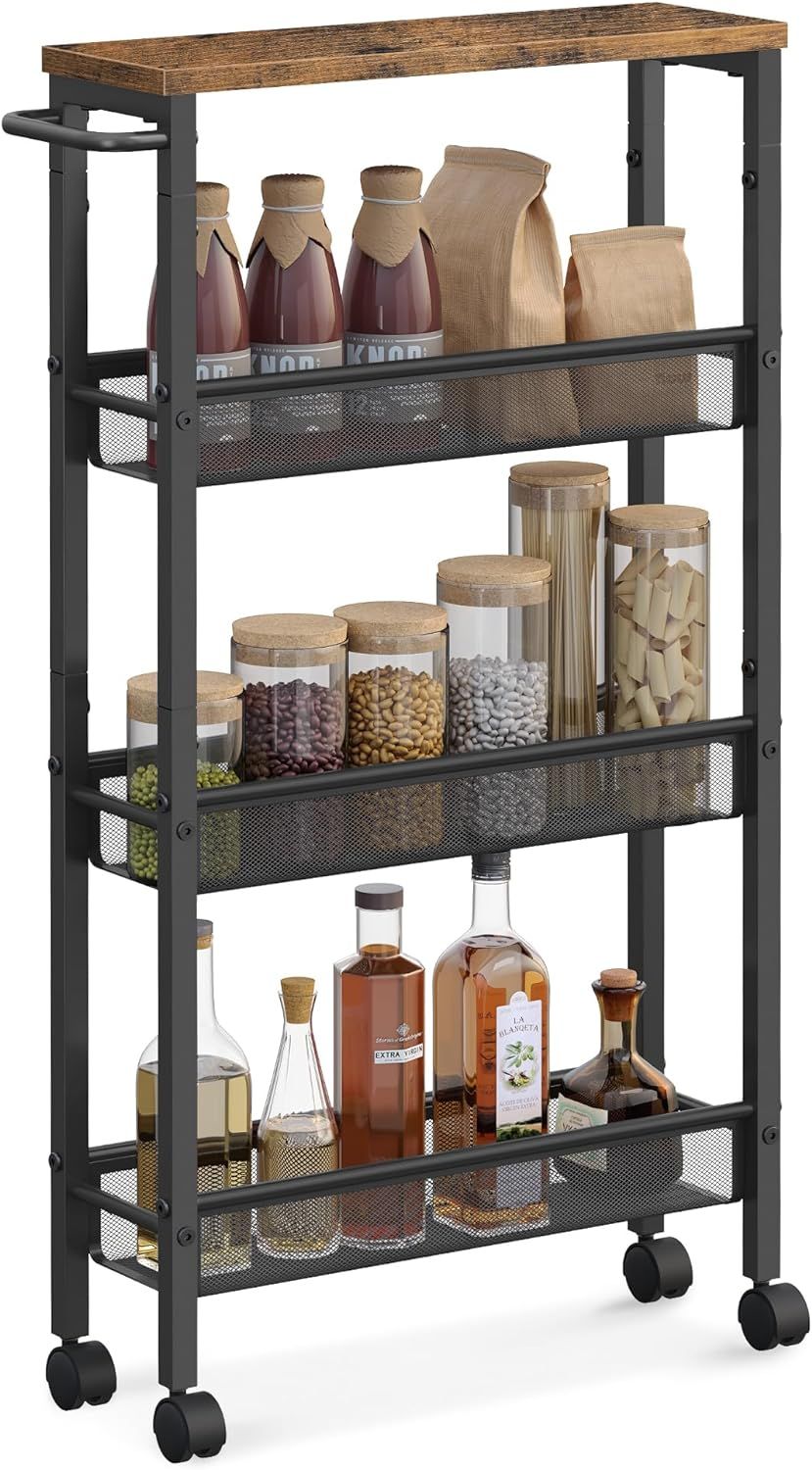 4-Tier Narrow Storage Cart with Handle - Slim Design for Tight Spaces