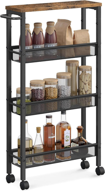 4-Tier Narrow Storage Cart with Handle - Slim Design for Tight Spaces
