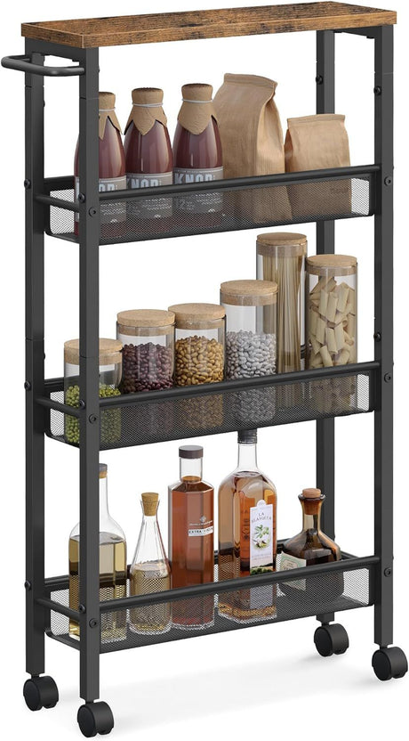 4-Tier Narrow Storage Cart with Handle - Slim Design for Tight Spaces