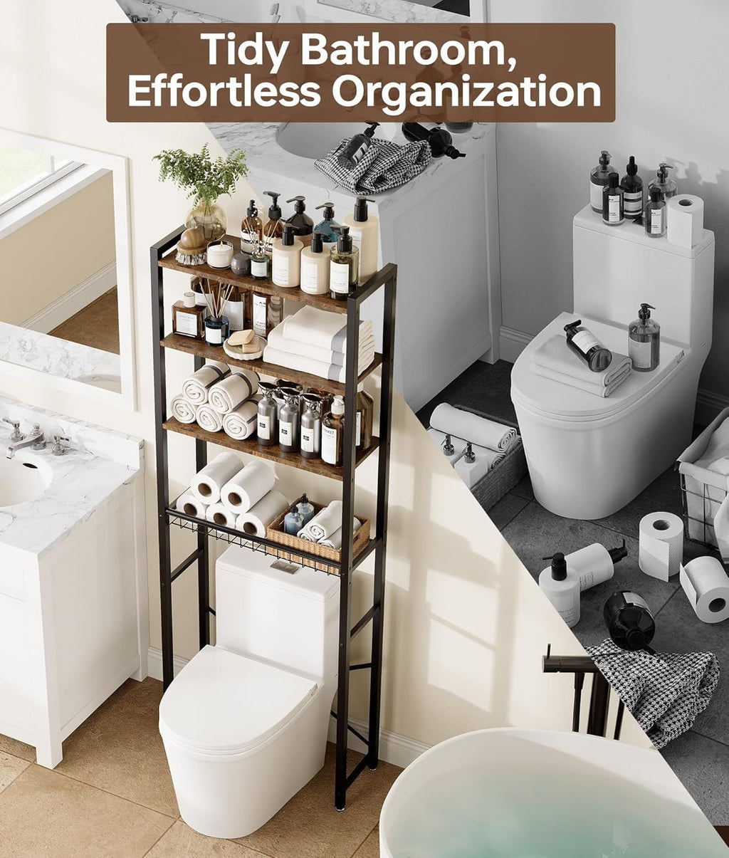 Four-Tier Over-the-Toilet Storage Rack with Open Net Basket for Bathroom