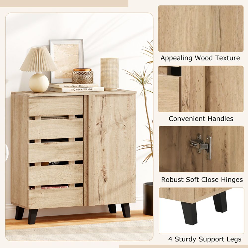 4-Tier Shoe Cabinet with Louvered Door and Removable Shelves