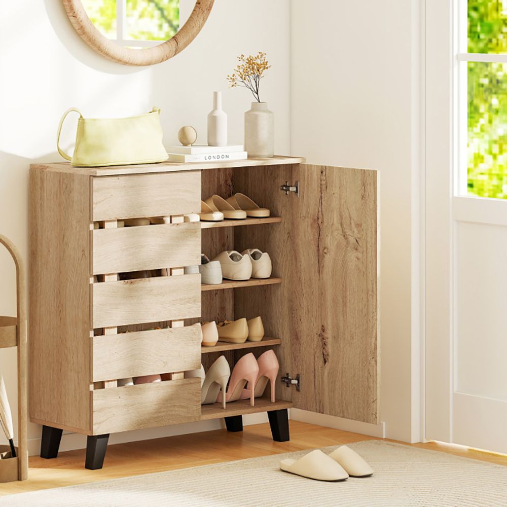 4-Tier Shoe Cabinet with Louvered Door and Removable Shelves