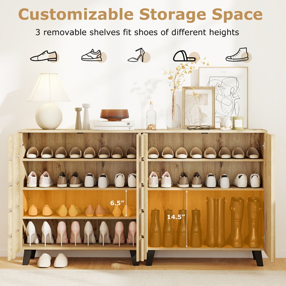 4-Tier Shoe Cabinet with Louvered Door and Removable Shelves