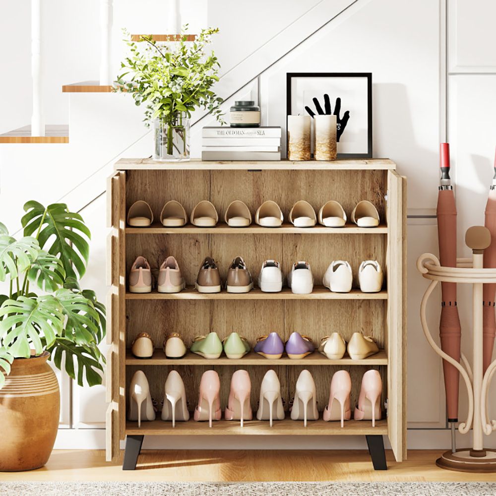 4-Tier Shoe Cabinet with Louvered Door and Removable Shelves