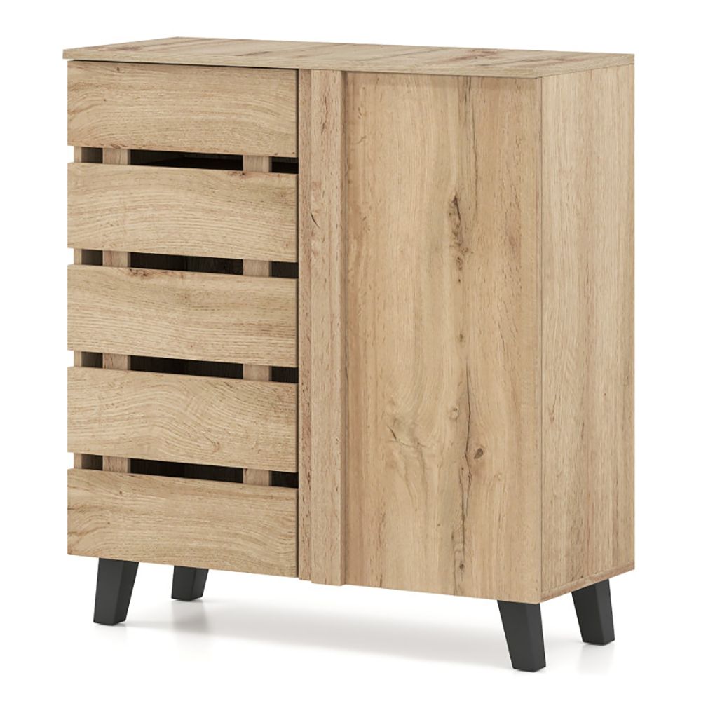 4-Tier Shoe Cabinet with Louvered Door and Removable Shelves
