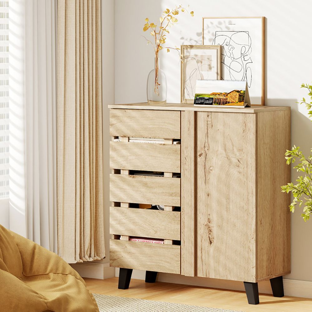 4-Tier Shoe Cabinet with Louvered Door and Removable Shelves
