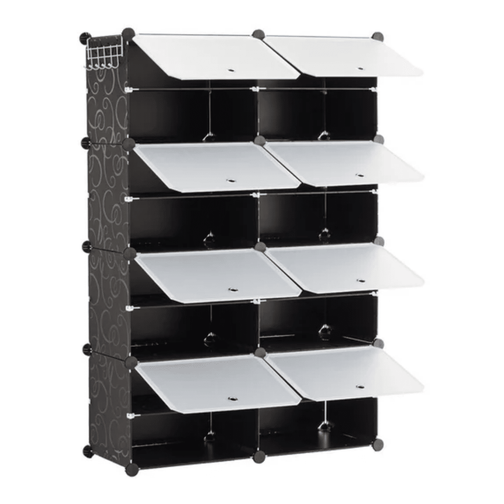 4-Tier Shoe Rack with Side Hooks, 32-Pair Capacity Sturdy Metal Frame Storage Organizer