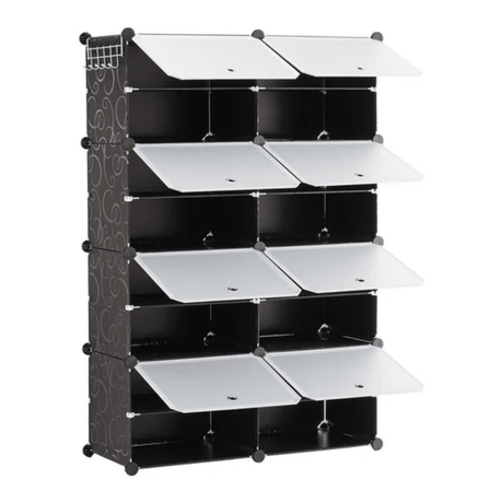 4-Tier Shoe Rack with Side Hooks, 32-Pair Capacity Sturdy Metal Frame Storage Organizer