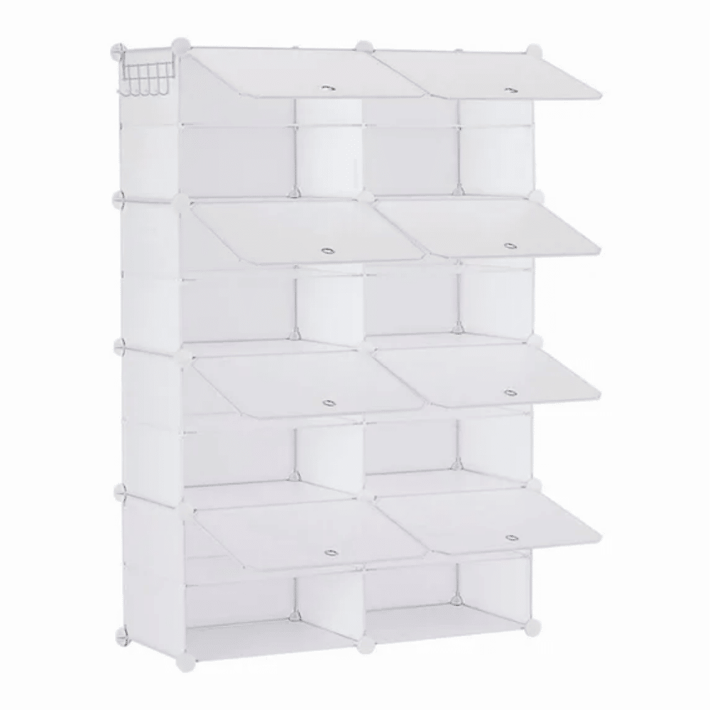 4-Tier Shoe Rack with Side Hooks, 32-Pair Capacity Sturdy Metal Frame Storage Organizer