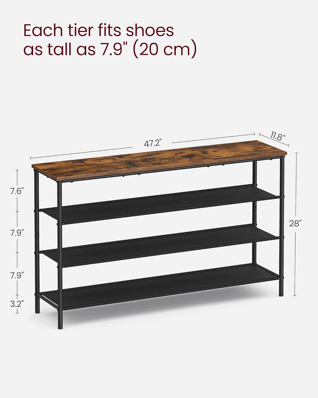 4-Tier Shoe Organizer for Entryway and Closet, Industrial Style