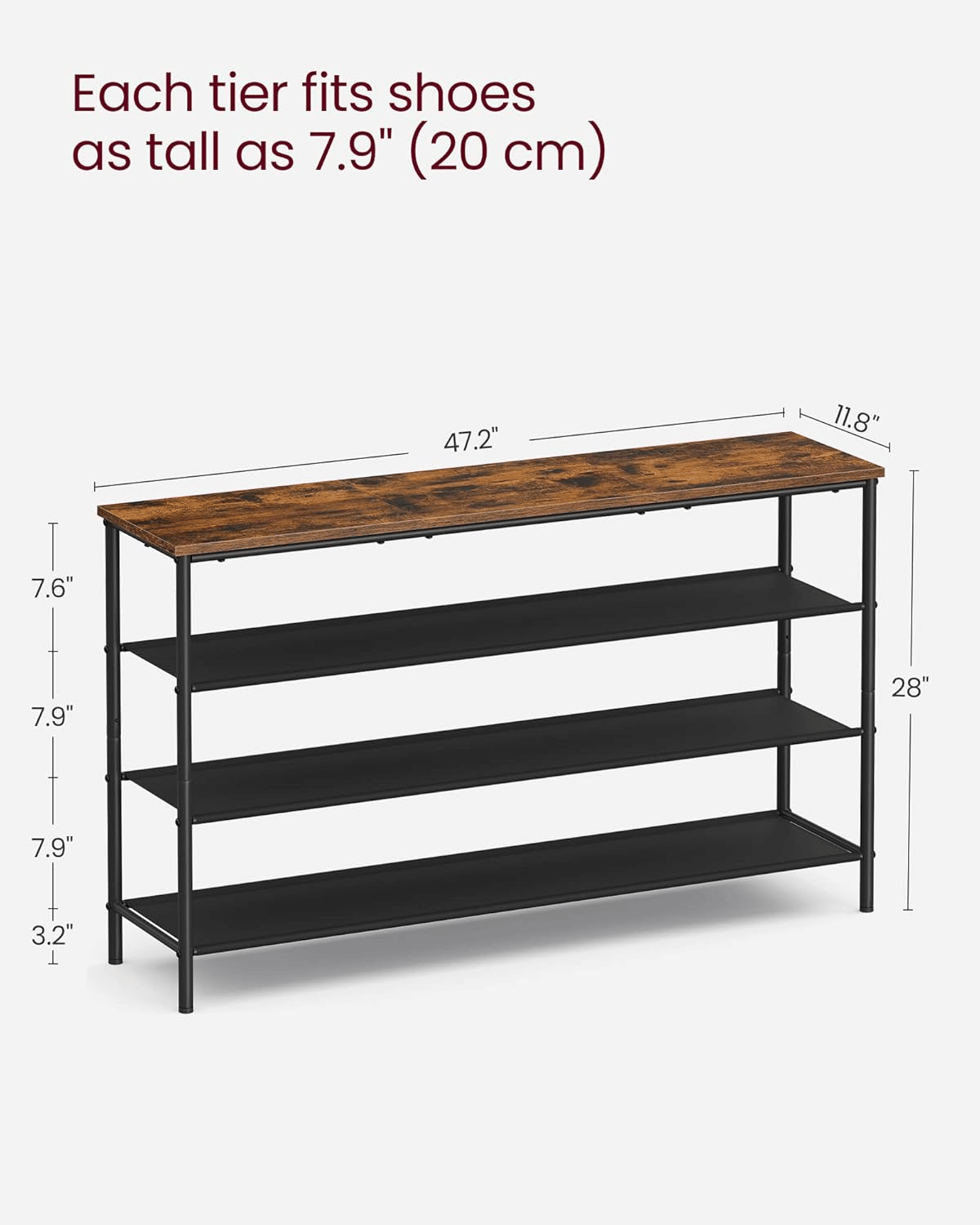 4-Tier Shoe Organizer for Entryway and Closet, Industrial Style