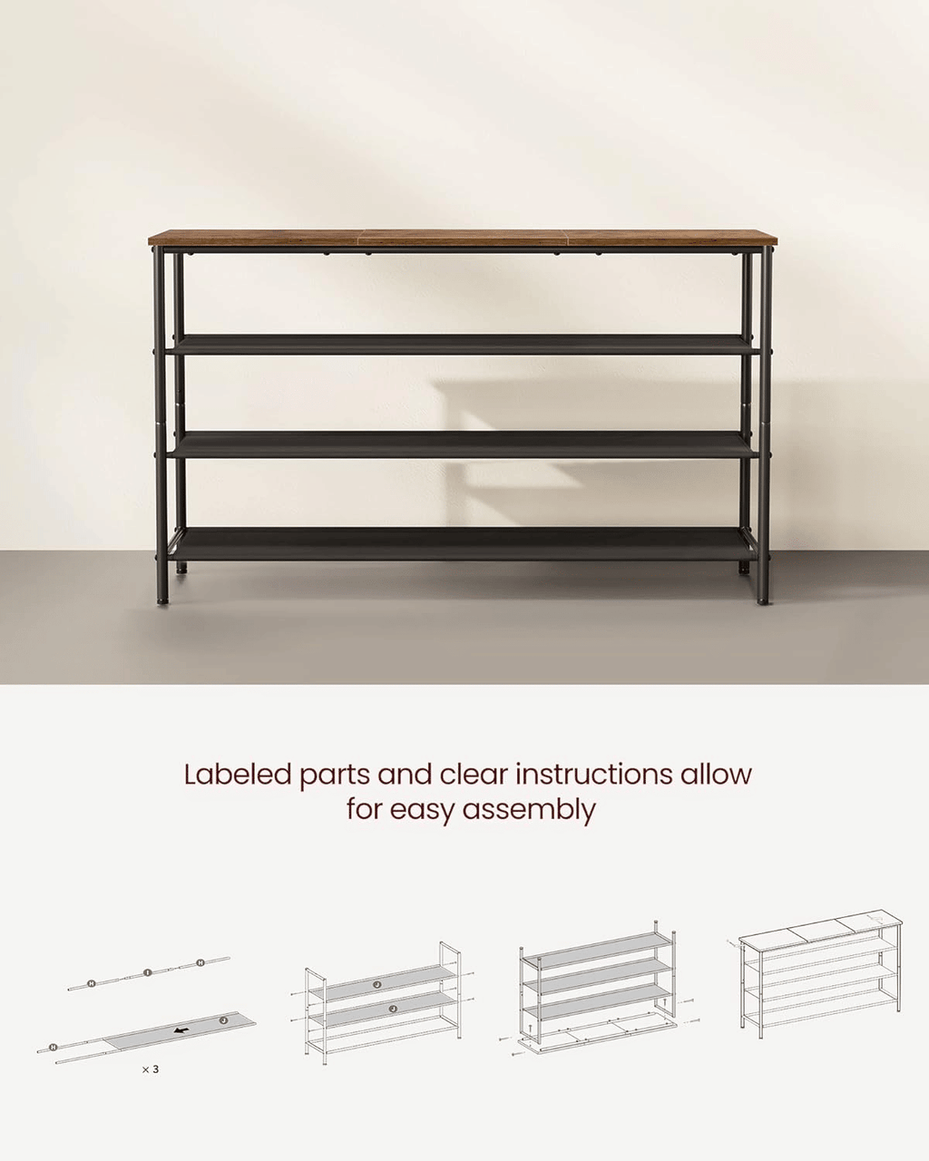 4-Tier Shoe Organizer for Entryway and Closet, Industrial Style