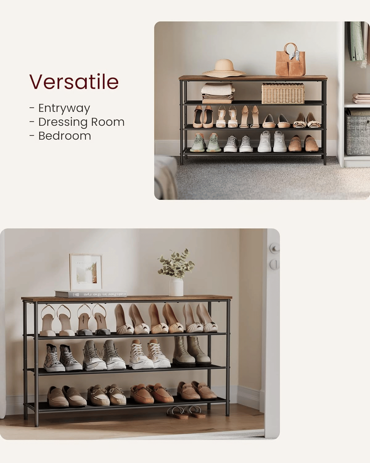 4-Tier Shoe Organizer for Entryway and Closet, Industrial Style