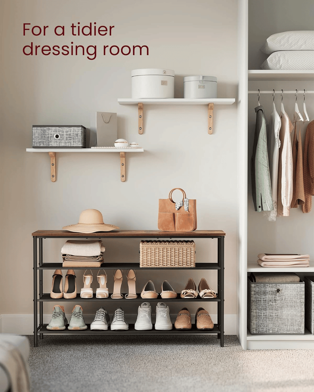 4-Tier Shoe Organizer for Entryway and Closet, Industrial Style