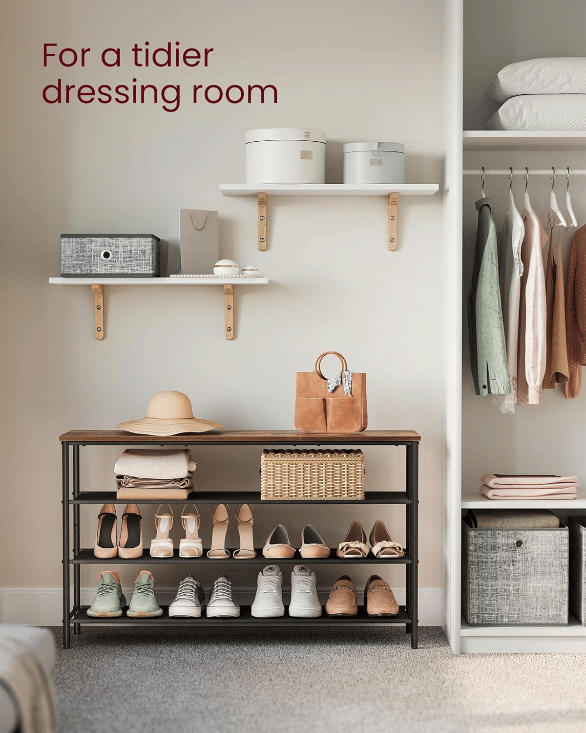4-Tier Shoe Organizer for Entryway and Closet, Industrial Style