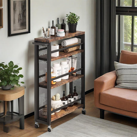 4-Tier Slim Rolling Storage Cart with Handle – Narrow Utility Trolley with Wheels