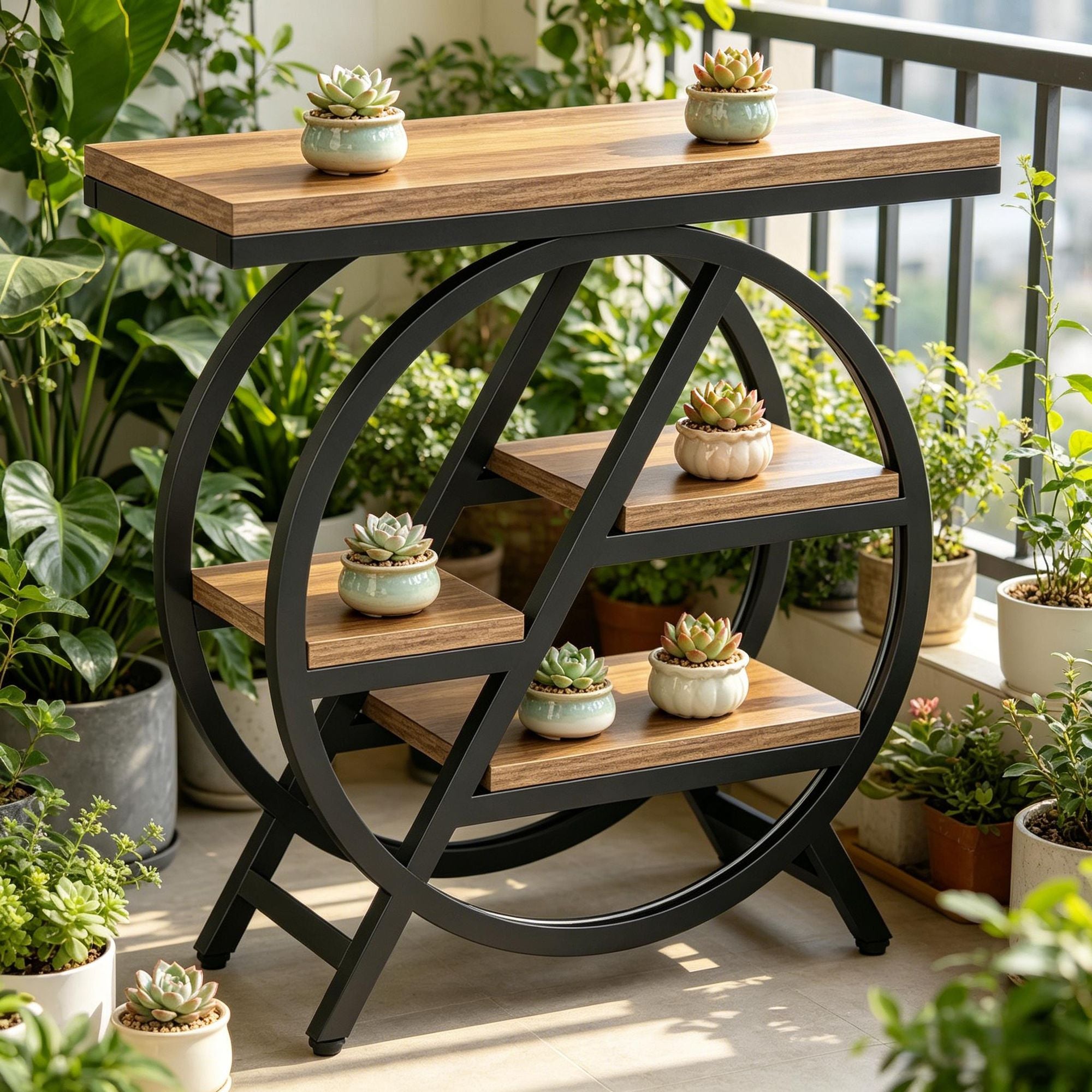 4-Tier Small Side Table with Storage Shelves Snack Table End Table for Living Room Bedroom Rustic In