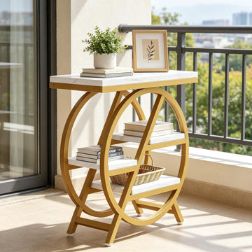 Rustic Industrial Side Table with Staggered Shelves