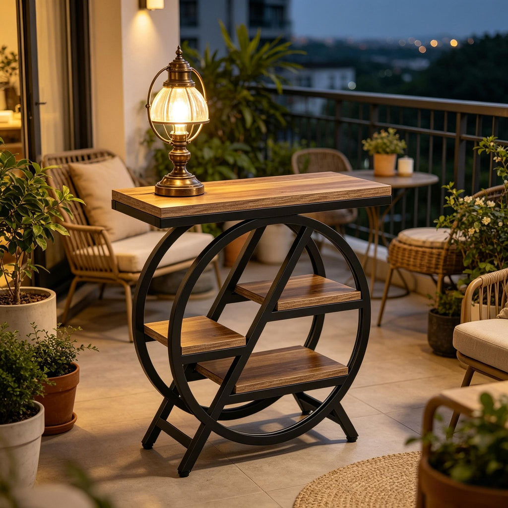4-Tier Small Side Table with Storage Shelves Snack Table End Table for Living Room Bedroom Rustic In