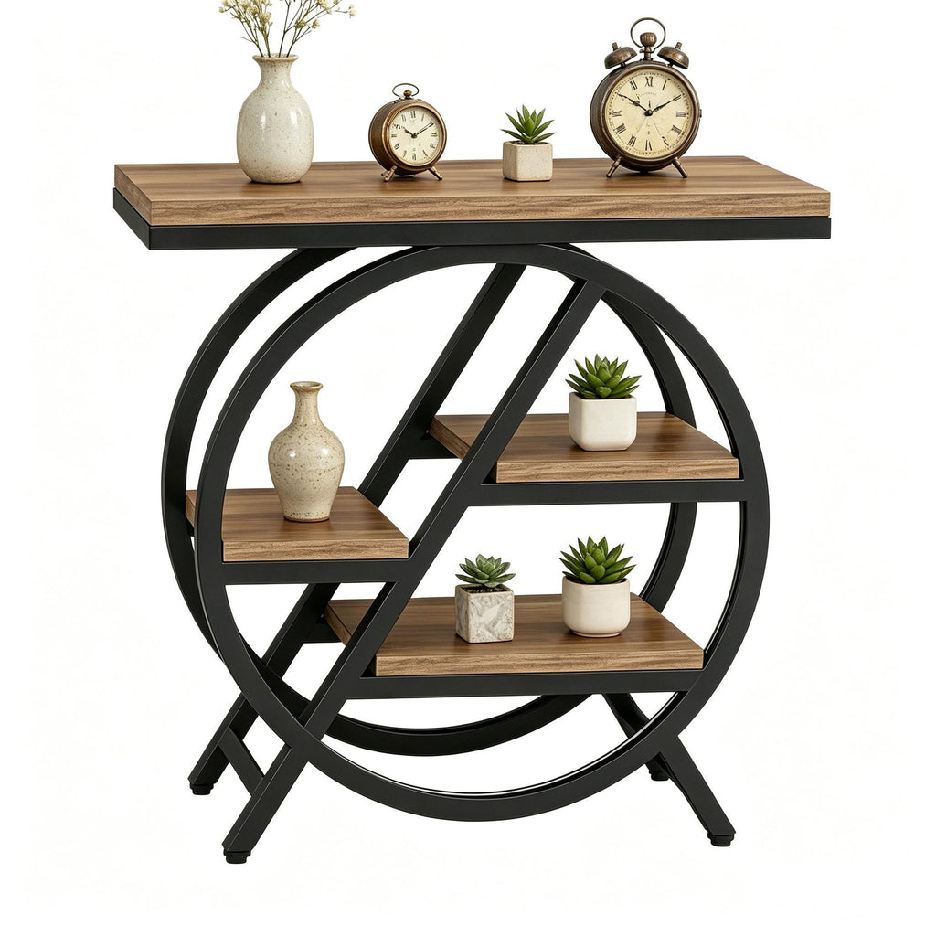4-Tier Small Side Table with Storage Shelves Snack Table End Table for Living Room Bedroom Rustic In