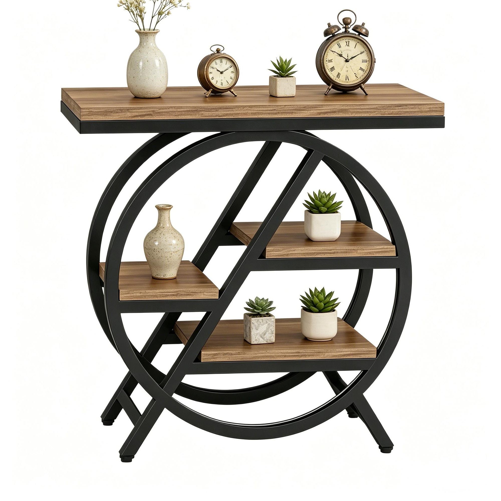 4-Tier Small Side Table with Storage Shelves Snack Table End Table for Living Room Bedroom Rustic In