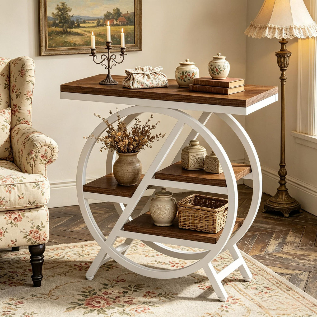 Rustic Industrial Four-Tier Side Table