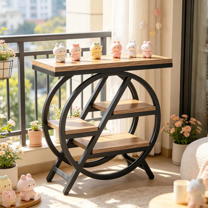 4-Tier Small Side Table with Storage Shelves Snack Table End Table for Living Room Bedroom Rustic In