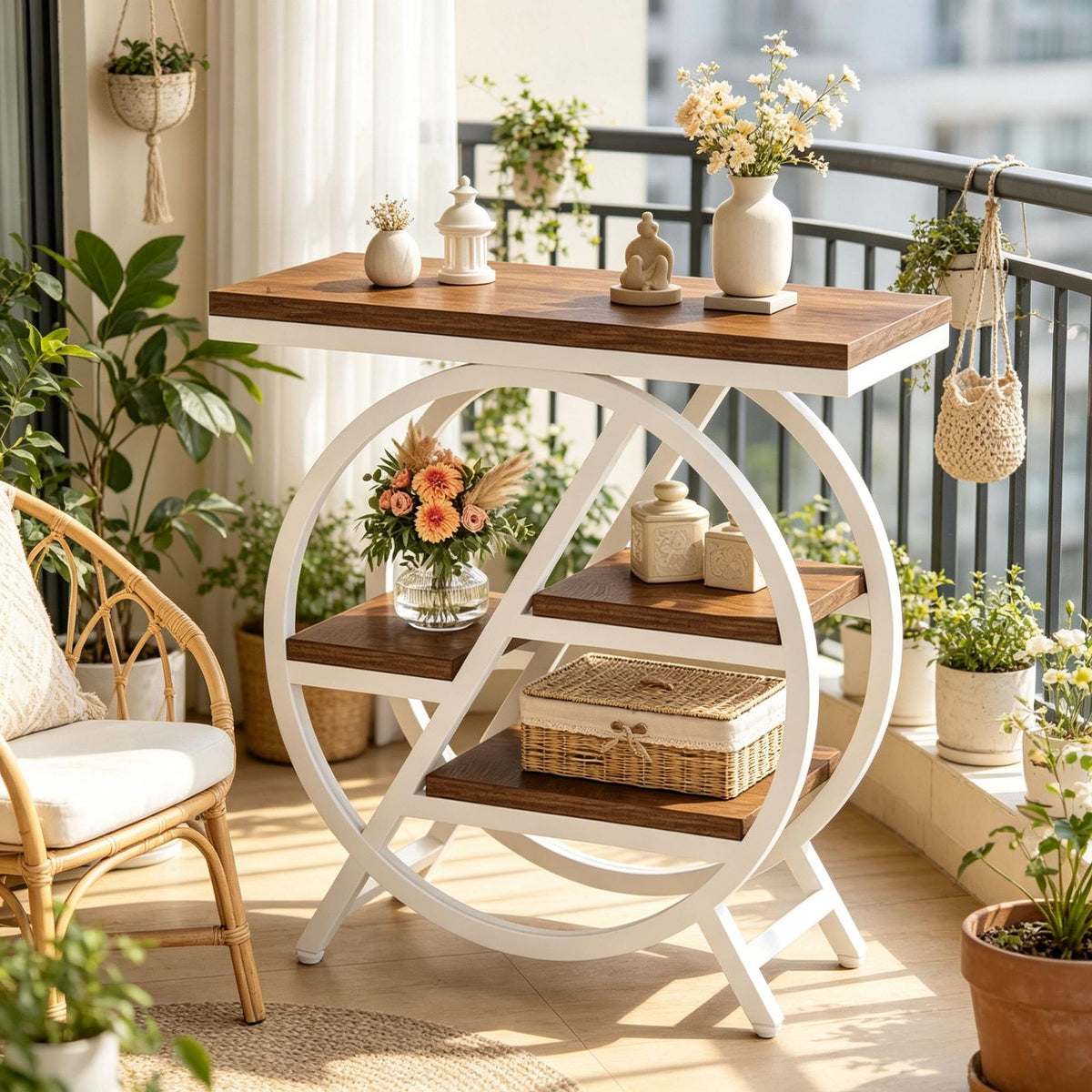 Rustic Industrial Four-Tier Side Table