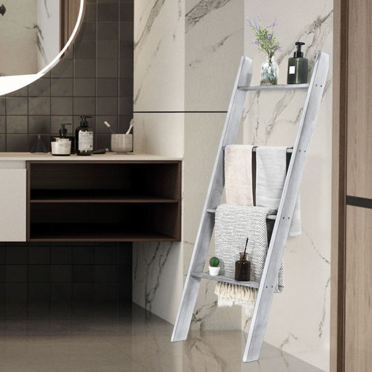Four-Tier Leaning Ladder Shelf for Blankets and Towels