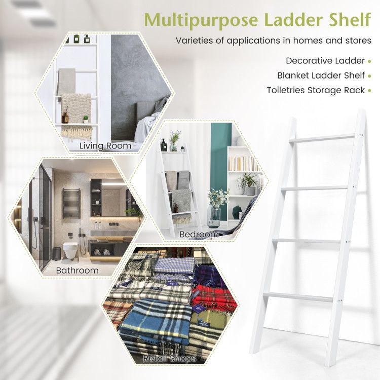 Four-Tier Leaning Ladder Shelf for Blankets and Towels