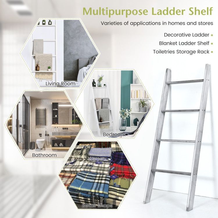 Four-Tier Leaning Ladder Shelf for Blankets and Towels