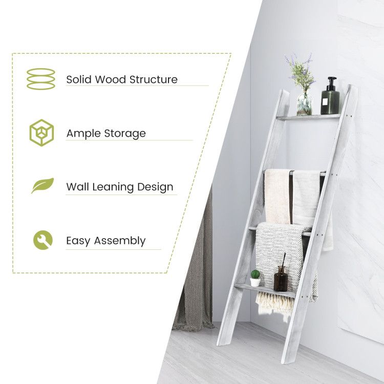 Four-Tier Leaning Ladder Shelf for Blankets and Towels