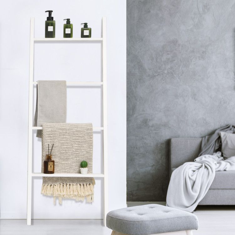 Four-Tier Leaning Ladder Shelf for Blankets and Towels