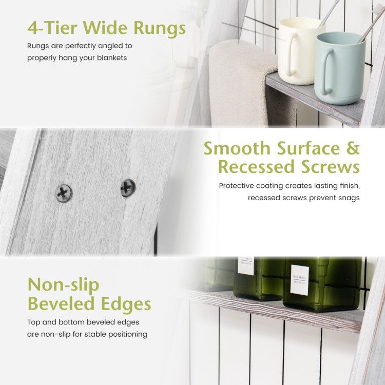 Four-Tier Leaning Ladder Shelf for Blankets and Towels