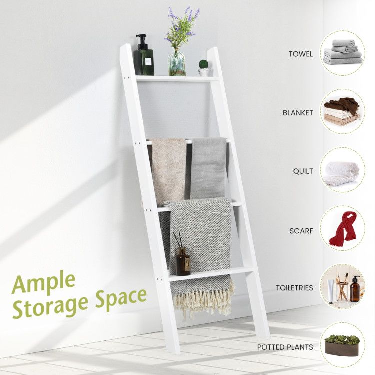 Four-Tier Leaning Ladder Shelf for Blankets and Towels