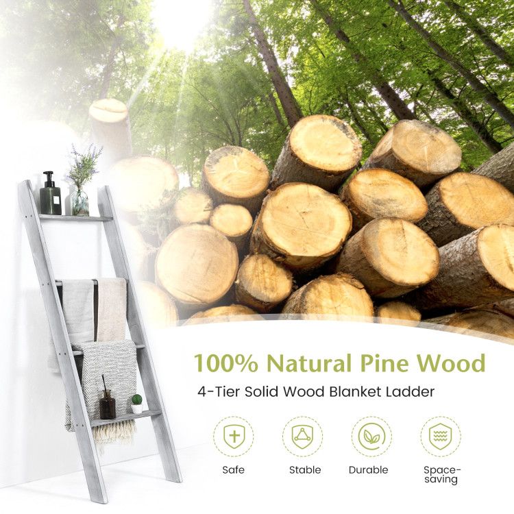 Four-Tier Leaning Ladder Shelf for Blankets and Towels