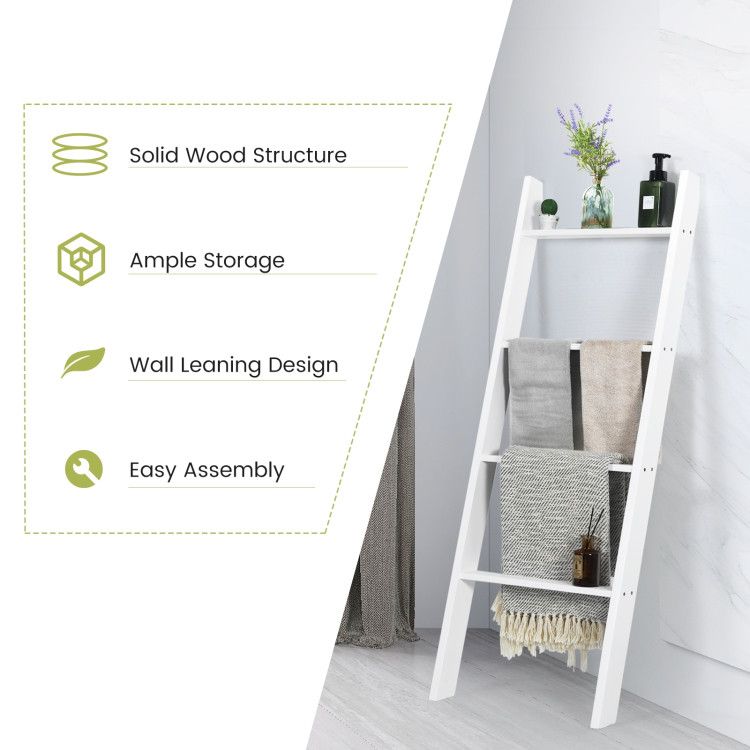 Four-Tier Leaning Ladder Shelf for Blankets and Towels