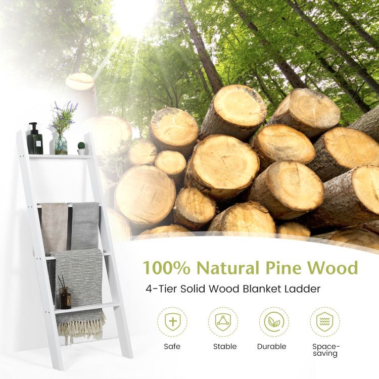 Four-Tier Leaning Ladder Shelf for Blankets and Towels