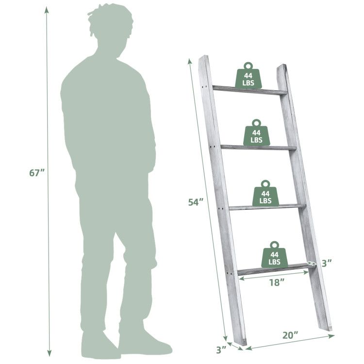 Four-Tier Leaning Ladder Shelf for Blankets and Towels