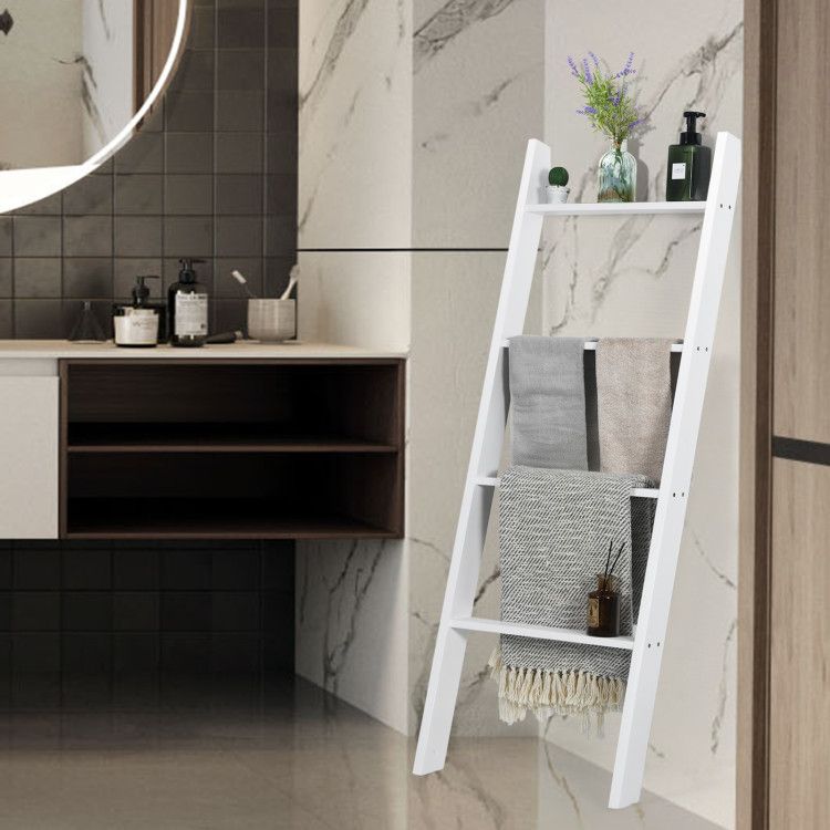 Four-Tier Leaning Ladder Shelf for Blankets and Towels