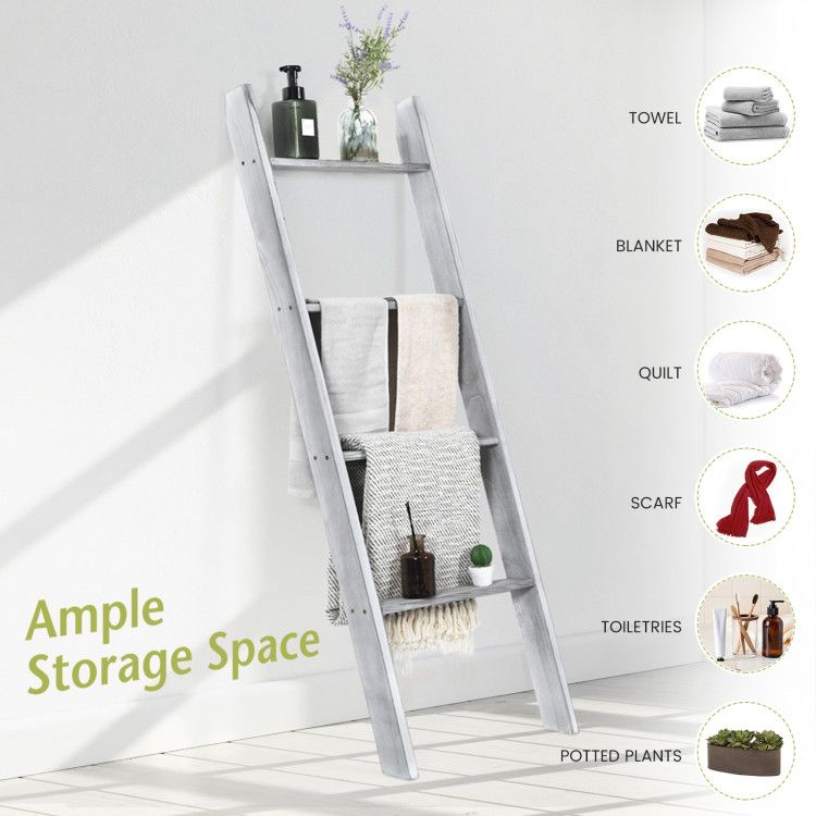 Four-Tier Leaning Ladder Shelf for Blankets and Towels