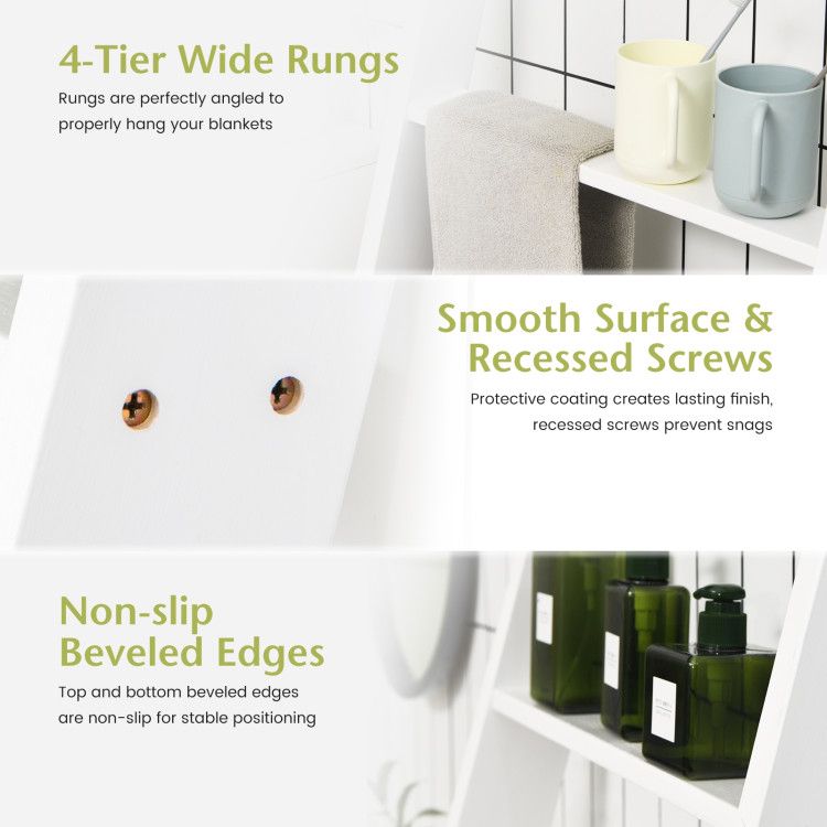 Four-Tier Leaning Ladder Shelf for Blankets and Towels